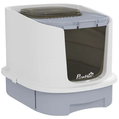 PawHut Litieră Închisă pentru Pisici cu 2 Uși și Tavă Detașabilă, 40,5x52,5x42,5 cm, Gri | Aosom Romania