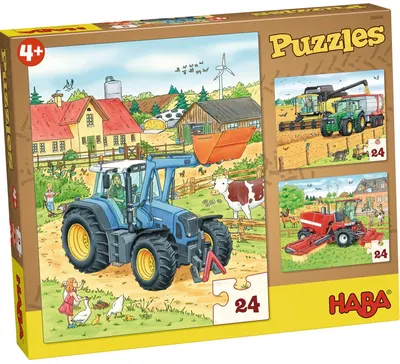 Puzzle pentru copii 3 in 1 Haba - Tractoare