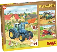 Puzzle pentru copii 3 in 1 Haba - Tractoare