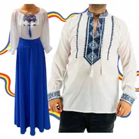 Set Cuplu Traditional 343 Camasa Traditionala si Rochie cu motive traditionale