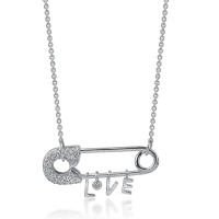 Lant cu pandantiv ac de siguranta din aur alb cu diamante de 0.3ct