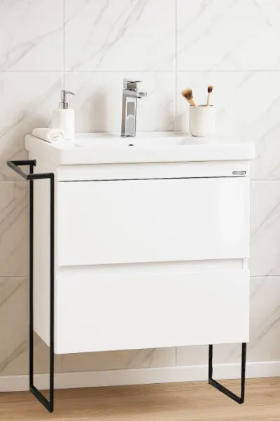 Set Baza front MDF si Lavoar seria 286, cu sertare, cadru metalic, montat, 60 cm, alb