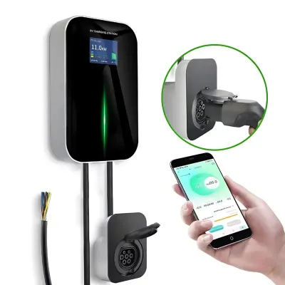 Stație de &Icirc;ncărcare EV 22 kW Trifazată cu Priză Tip 2, Control prin Aplicație și Afișaj LCD
