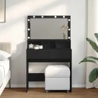 vidaXL Masă de toaletă cu LED, negru, 80x41x134,5 cm
