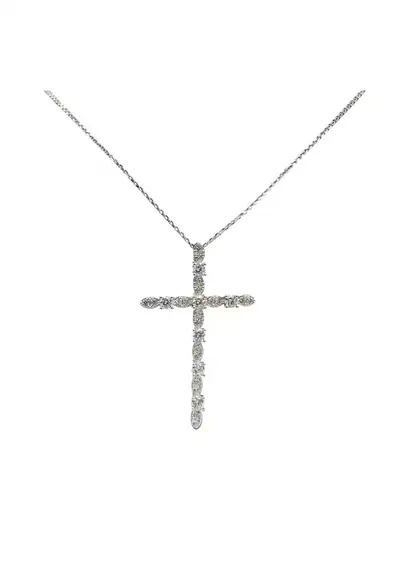 Colier argint cu pandantiv cruce opulenta cu strasuri - 40x5cm