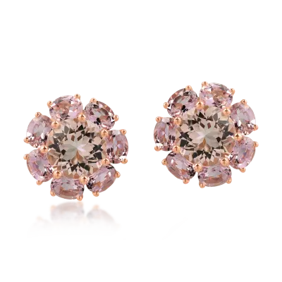 Cercei din aur roz cu morganite de 4.9ct si turmaline roz de 4.9ct