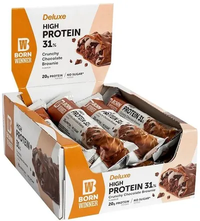 Deluxe Crunchy Protein Bar, brownie cu ciocolată, 12 bucăți, Born Winner