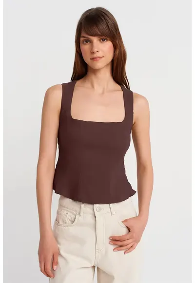 Bluza dama - bluza mulata fara maneci - volanase - maro cafea - 70% viscoza