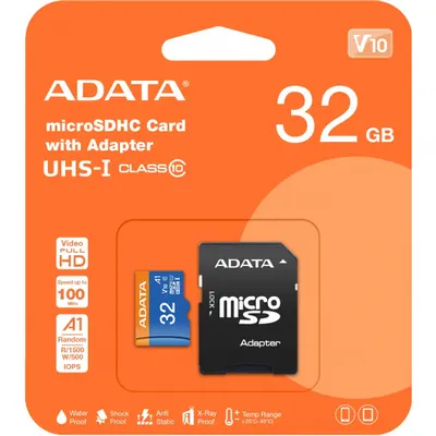 Card Memorie microSDHC Adata, 32Gb, Clasa 10 / UHS-1 U1, Cu Adaptor AUSDH32GUICL10A1-RA1