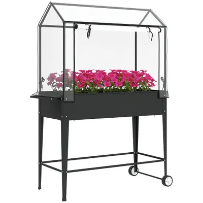 Outsunny Strat Înălțat pentru Grădină pe Picioare, cu Husă din PVC, Roți și Orificiu de Drenaj, 100 x 45 x 152 cm, Negru | Aosom Romania
