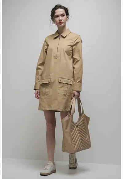 Rochie cu fenta cu fermoar - Maro camel