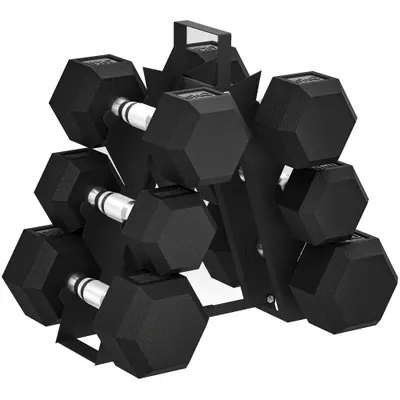 SPORTNOW Set de Gantere pentru Sala de Fitness cu Suport, 2x4kg, 2x6kg, 2x8kg, Greutăți Hexagonale din Metal cu Mâner Antiderapant, Antrenament de Forță Acasă, Negru | Aosom Romania