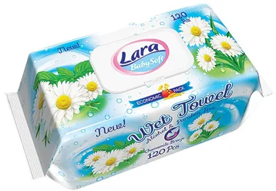 Șervețele umede cu capac Lara Baby Soft - Family, Mușețel, 120 buc