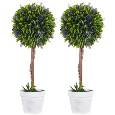 HOMCOM Set 2 Plante Artificiale Sferice cu Flori de Lavandă şi Vas, Ø24x60 cm, Verde | Aosom Romania