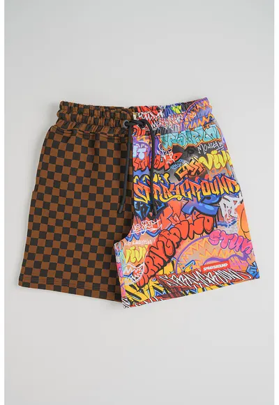 Pantaloni scurti in carouri cu imprimeu grafic - Maro/Multicolor
