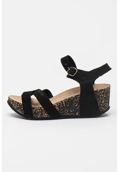 Sandale wedge de piele intoarsa - Negru