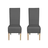 Set 2 scaune living VANESSA, picioare lemn natur, piele ecologica gri, 47x60x110 cm