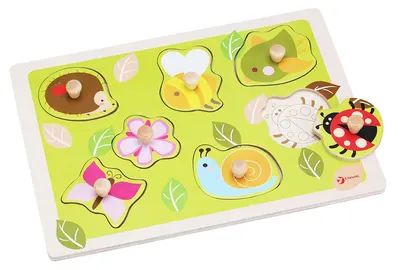 Puzzle din lemn cu manere Classic World - Cu animale si pasari in gradina