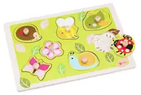 Puzzle din lemn cu manere Classic World - Cu animale si pasari in gradina