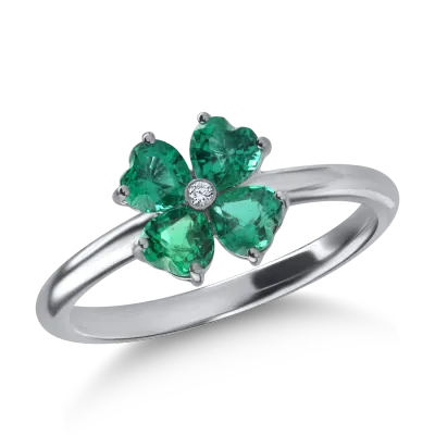 Inel din aur alb cu smaralde de 0.8ct si diamant de 0.01ct
