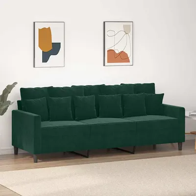 vidaXL Canapea cu 3 locuri, verde închis, 180 cm, catifea