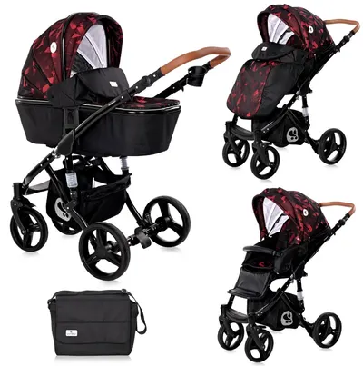 Cărucior combinat 2în1 Lorelli - Rimini, Ruby Red & Black