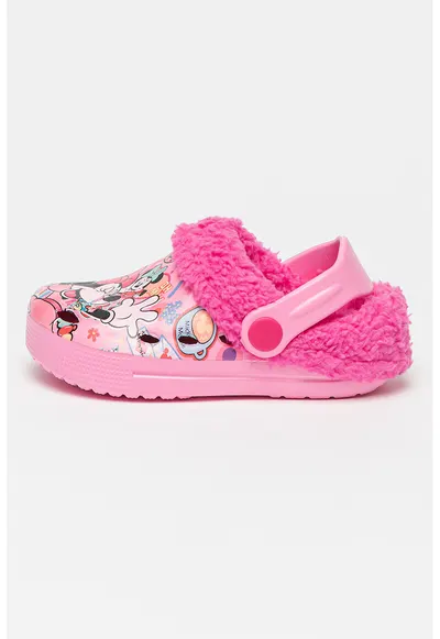 Saboti slingback cu captuseala din material teddy - Negru/Turcoaz/Roz