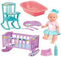Păpușă care face pipi Loko Toys - Le Petit Bebe, cu pat, scaun înalt și jgheab, 30 cm