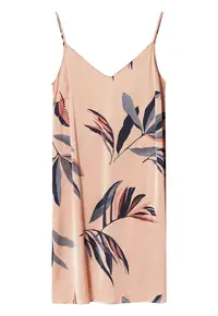 Camasa de noapte - roz murdar - imprimeu floral - fara maneci - 2 bretele - poliester