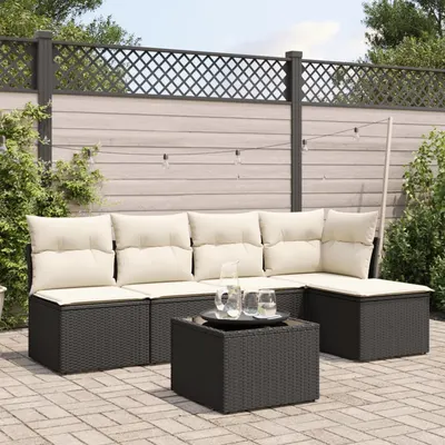 Gossi set mobilier de gradina cu perne, 6 piese, negru, poliratan