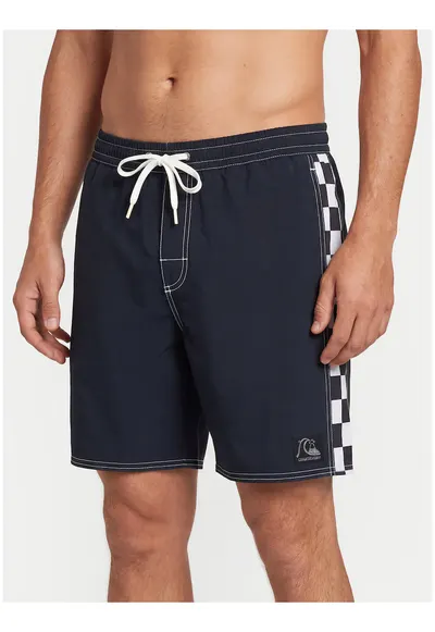Pantaloni scurti de baie barbati - negru/alb - poliester reciclat - croiala regular fit