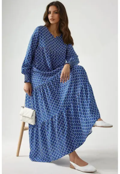 Rochie maxi imprimeu - albastra - viscoza