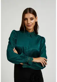 Camasa verde cu dantela la mansete si guler - Verde