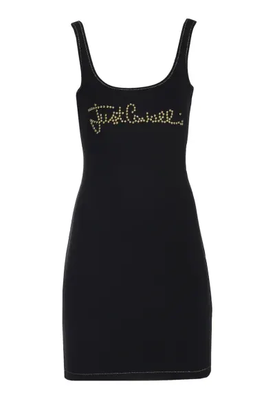 Rochie cambrata cu logo decorat cu tinte - Negru
