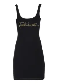 Rochie cambrata cu logo decorat cu tinte - Negru