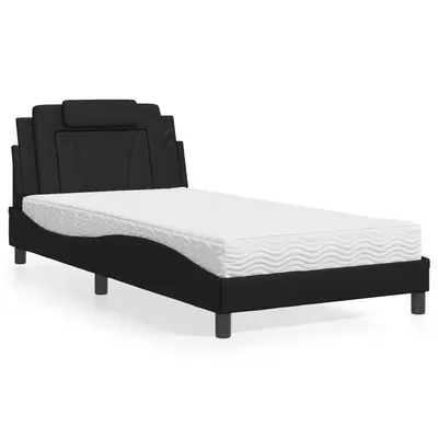 vidaXL Pat, Viana, cu saltea, negru, 100x200 cm, piele ecologică