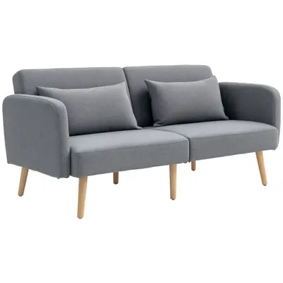 HOMCOM Canapea convertibilă 3 locuri design clic clac spătar reglabil și brațe reglabile material efect de lin gri | Aosom Romania