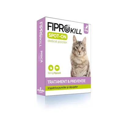 Pipete Antiparazitare Pisici Fiprokill Cat 50 mg, Deparazitare Externa, 3 Pipete