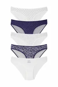 Set 5 perechi de chiloti din bumbac, pentru dama, 33500, Alb/Albastru