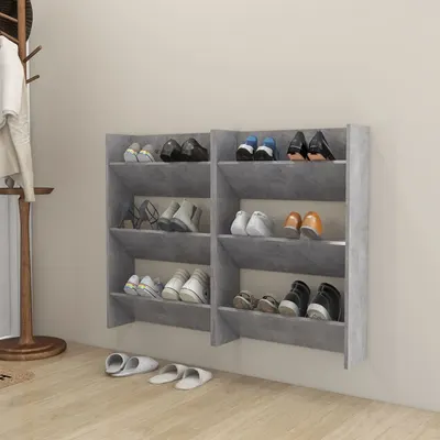 Gossi pantofare de perete, 2 buc., gri beton, 60x18x90 cm, pal