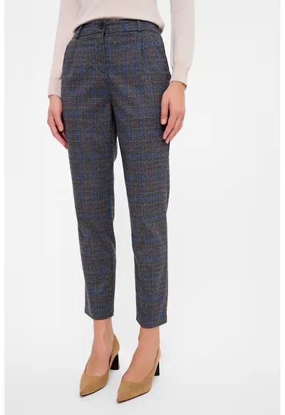 Pantaloni crop chino cu model in carouri - Rosu/Negru/Bleumarin