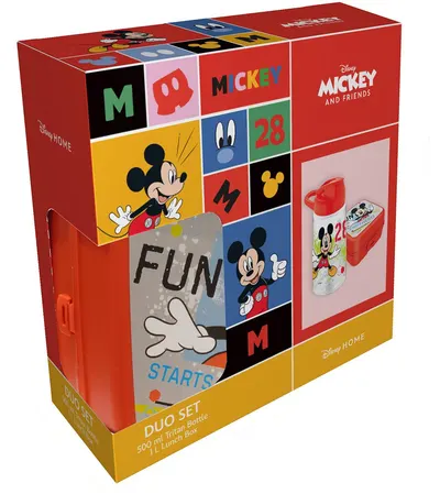Set sticlă și cutie pentru mâncare Disney - Micky Mouse, roșu