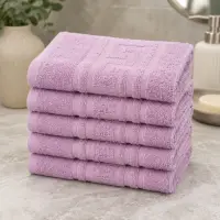 Set 5 prosoape medii, Greek Border, 50x90cm, din 100% bumbac pakistanez, 380g, Roz