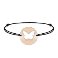 Lolo - Bratara personalizata snur cu fluturas decupat din argint 925 placat cu aur roz
