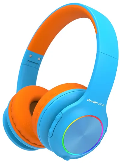 Căști pentru copii PowerLocus - PLED, wireless, albastre/potrocaliu