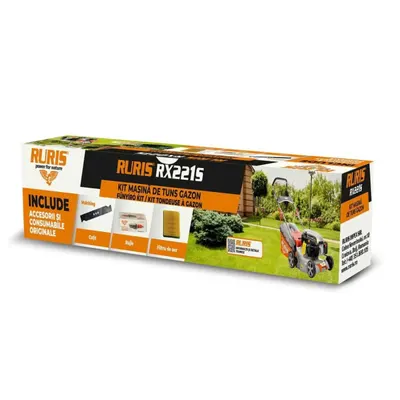 Kit Masina de Tuns Iarba RURIS RX 221s ,Cutit Functie Mulching, Filtru aer, Bujie, Kit Surub