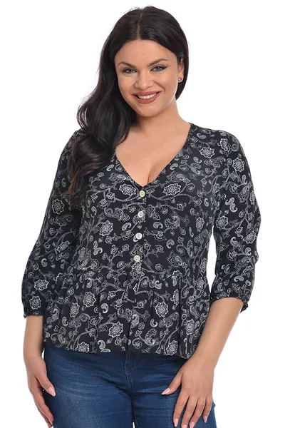 Bluza peplum dama DT23BL46 negru/alb stilizat, Dress to Impress | marimea 36