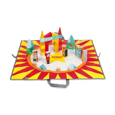Set 60 de cuburi de construcție din lemn și 1 covoraș de joacă pliabil (60 x 60 cm)