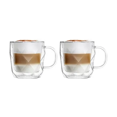 Căni 2 buc. pentru cappuccino/cu perete dublu din sticlă 330 ml Geo – Vialli Design