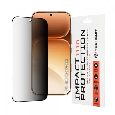 Folie de protectie Privacy Techsuit pentru Honor 600 Pro / 600, Sticla Securizata, Full Glue, 111D